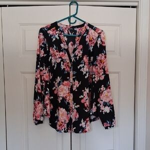 Torrid Black and Pink Floral Blouse